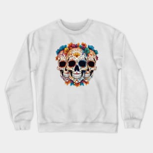 Floral Sugar Skulls With Roses Crewneck Sweatshirt